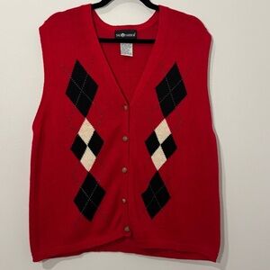 Sag Harbor Red Argyle Knit Sweater Vest – Women’s Large – Grandpa Core